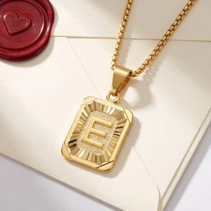 Initial A-Z Letter Pendant Necklace Mens Womens Capital Letter Yellow Gold Plated Stainless Steel Box Chain 22Inch