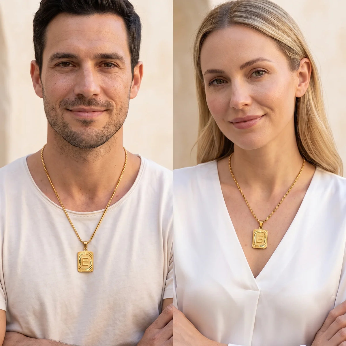 Initial A-Z Letter Pendant Necklace Mens Womens Capital Letter Yellow Gold Plated Stainless Steel Box Chain 22Inch