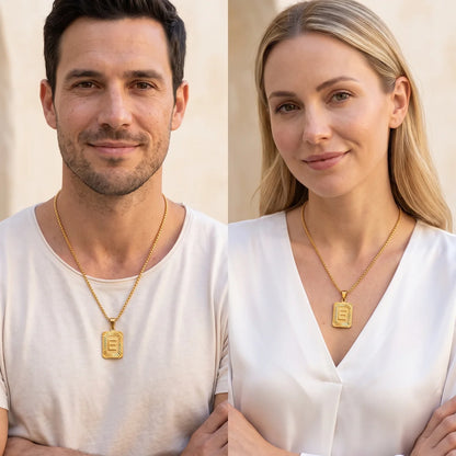 Initial A-Z Letter Pendant Necklace Mens Womens Capital Letter Yellow Gold Plated Stainless Steel Box Chain 22Inch