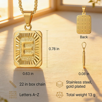 Initial A-Z Letter Pendant Necklace Mens Womens Capital Letter Yellow Gold Plated Stainless Steel Box Chain 22Inch