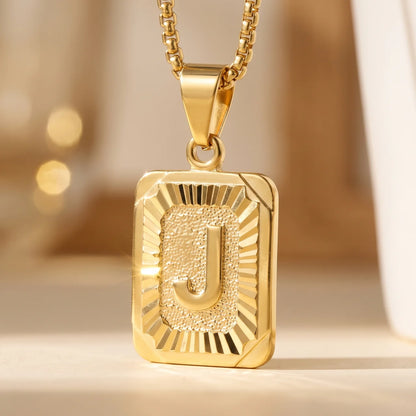 Initial A-Z Letter Pendant Necklace Mens Womens Capital Letter Yellow Gold Plated Stainless Steel Box Chain 22Inch